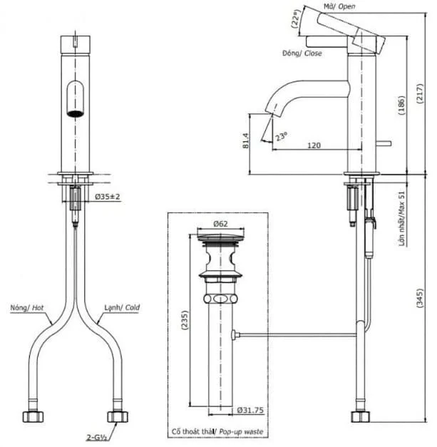 Bản vẽ kỹ thuật vòi chậu rửa mặt TOTO TLG11301B#PFG