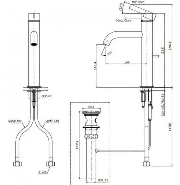 Bản vẽ kỹ thuật vòi chậu nóng lạnh TOTO TLG11303B#PFG