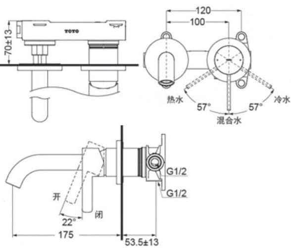 Bản vẽ kỹ thuật vòi chậu nóng lạnh gắn tường TOTO TLG11307BA#MBL