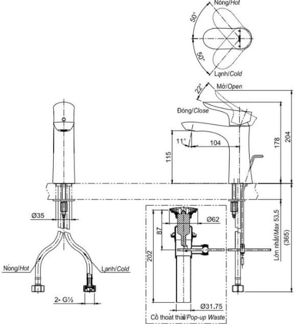 Bản vẽ kỹ thuật vòi chậu rửa mặt TOTO TLG01301B#MBL