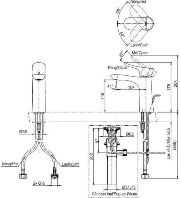 Bản vẽ kỹ thuật vòi chậu rửa mặt TOTO TLG01301B#MBL