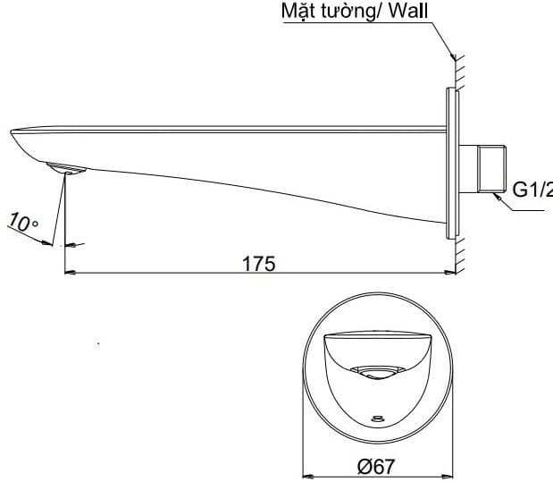 Bản vẽ kỹ thuật vòi xả bồn tắm TOTO TBG01001B#MBL
