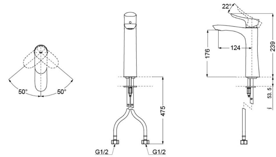 Bản vẽ kỹ thuật vòi gật gù nóng lạnh TOTO TLG01306B#MBL