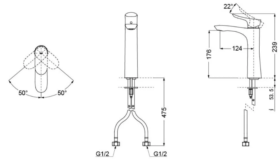 Bản vẽ kỹ thuật vòi gật gù nóng lạnh TOTO TLG01306B#MBL