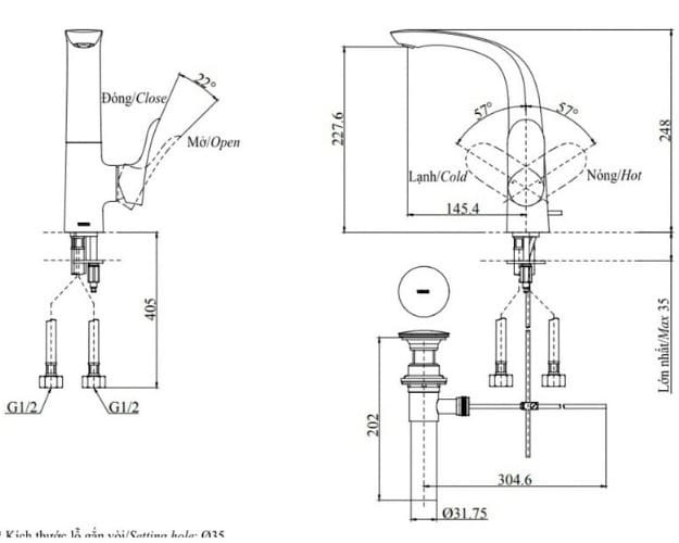Bản vẽ kỹ thuật vòi chậu nóng lạnh TOTO TLG01309BB#MBL