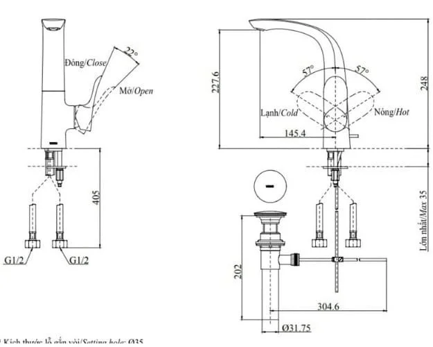 Bản vẽ kỹ thuật vòi chậu nóng lạnh TOTO TLG01309BB#MBL