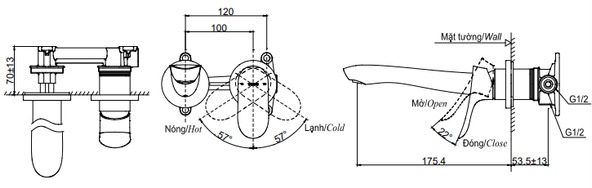 Bản vẽ kỹ thuật vòi gật gù nóng lạnh TOTO TLG01311BB#BN