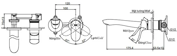 Bản vẽ kỹ thuật vòi gật gù nóng lạnh TOTO TLG01311BB#BN