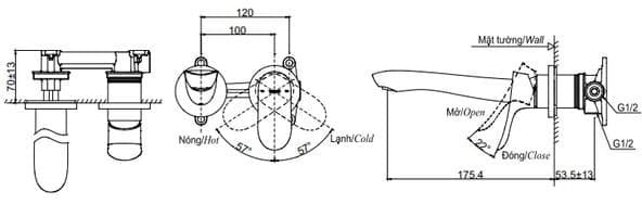 Bản vẽ kỹ thuật vòi gật gù nóng lạnh TOTO TLG01311BB#BFG