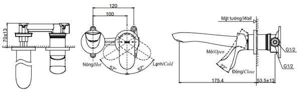 Bản vẽ kỹ thuật vòi gật gù nóng lạnh TOTO TLG01311BB#MBL