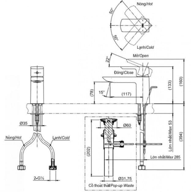 Bản vẽ kỹ thuật vòi chậu rửa mặt TOTO TLG02301B#BFG
