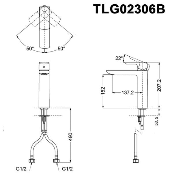 Bản vẽ kỹ thuật vòi gật gù nóng lạnh TOTO TLG02306B#MBL