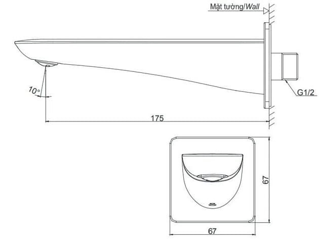 Bản vẽ kỹ thuật vòi xả bồn tắm âm tường TOTO TBG02001B#MBL