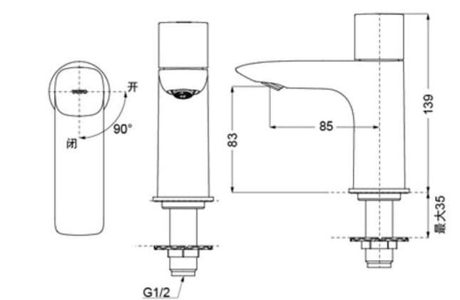 Bản vẽ kỹ thuật vòi chậu rửa mặt lạnh TOTO TLG04101B#BN