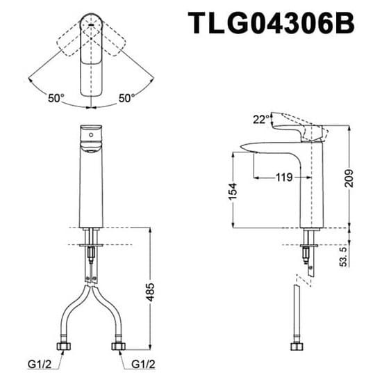Bản vẽ kỹ thuật vòi gật gù nóng lạnh TOTO TLG04306B#MBL