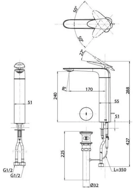 Bản vẽ kỹ thuật vòi gật gù nóng lạnh TOTO TLP03301A1#BFG
