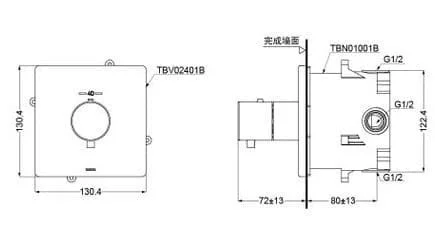 Bản vẽ kỹ thuật van điều chỉnh nóng lạnh TOTO TBV02401B#BFG