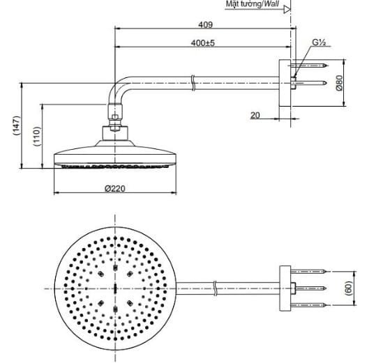 Bản vẽ kỹ thuật bát sen gắn tường TOTO TBW01003A#MBL