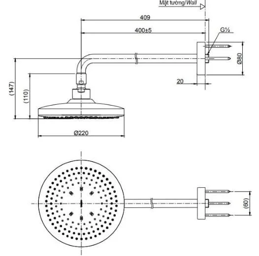 Bản vẽ kỹ thuật bát sen gắn tường TOTO TBW01003A#BN