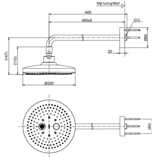 Bản vẽ kỹ thuật bát Sen gắn tường TOTO TBW01004A#BN