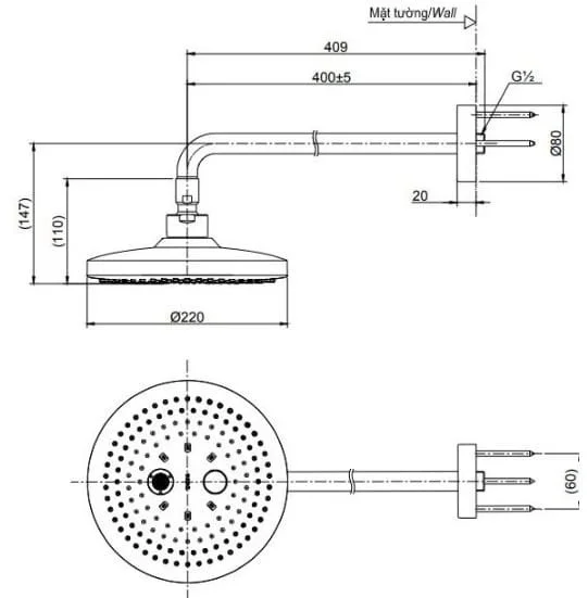 Bản vẽ kỹ thuật bát Sen gắn tường TOTO TBW01004A#PFG