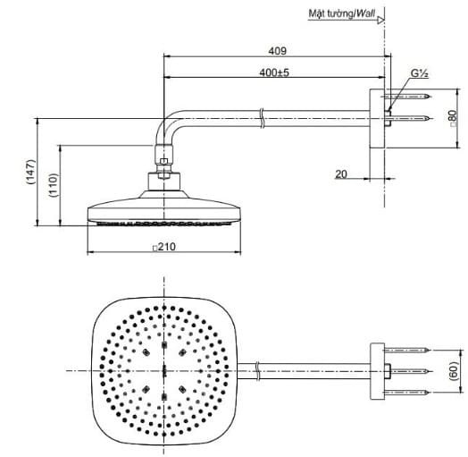 Bản vẽ kỹ thuật bát sen gắn tường TOTO TBW02003A#PFG