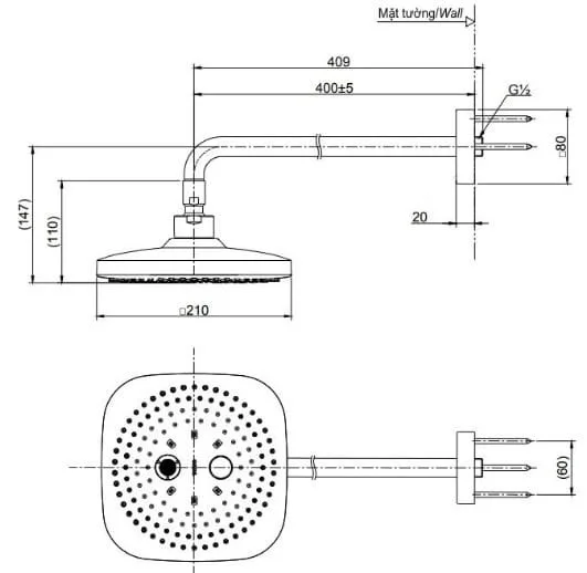 Bản vẽ kỹ thuật bát sen gắn tường TOTO TBW02004A#BFG