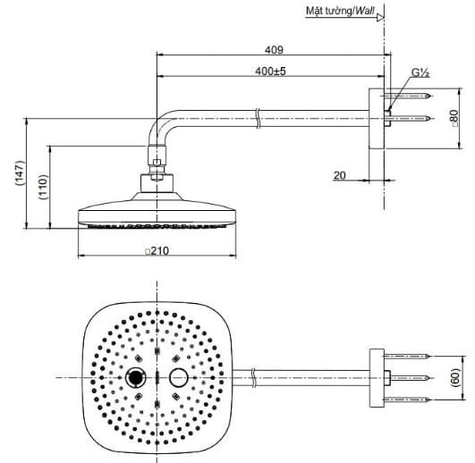 Bản vẽ kỹ thuật bát sen gắn tường TOTO TBW02004A#MBL