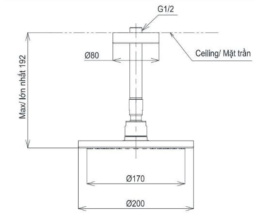 Bản vẽ kỹ thuật bát sen gắn trần TOTO TBW07001A1#MBL