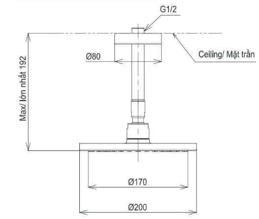 Bản vẽ kỹ thuật bát sen gắn trần TOTO TBW07001A1#MBL