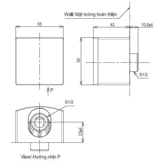Bản vẽ kỹ thuật cút nối tường TOTO TBW08009A