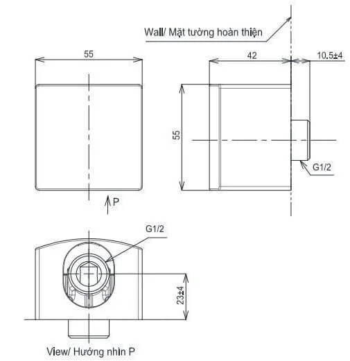 Bản vẽ kỹ thuật cút nối tường TOTO TBW08009A