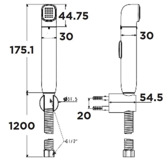 Bản vẽ kỹ thuật vòi xịt vệ sinh American Standard WF-TS28WS màu vàng hồng