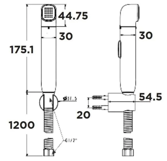 Bản vẽ kỹ thuật vòi xịt vệ sinh American Standard WF-TS28WS màu vàng hồng