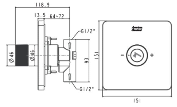 Bản vẽ kỹ thuật nút Điều Chỉnh Tay Sen Màu Vàng Hồng American Standard FFAS0925WS