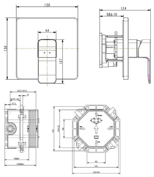 Bản vẽ kỹ thuật van điều chỉnh màu vàng hồng American Standard WF-1322WS