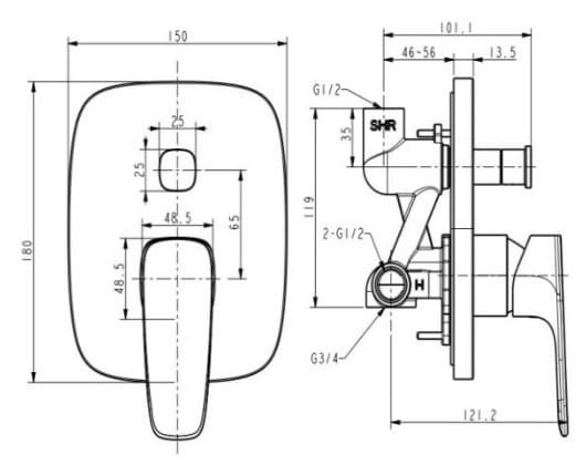 Bản vẽ kỹ thuật van điều chỉnh âm tường American Standard WF-1721WS