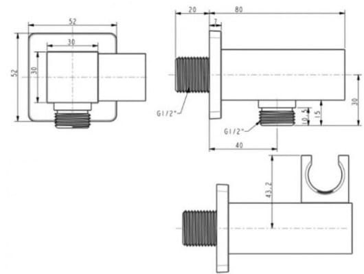 Bản vẽ kỹ thuật gác Sen Vuông Màu Ghi American Standard WF-9143BHG