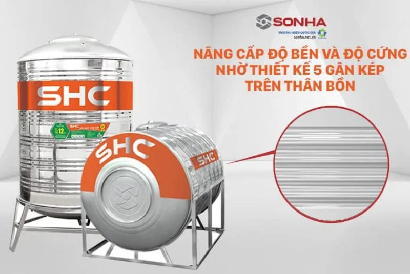 bồn nước inox Sơn Hà Xanh 1500 lít đứng SHC D1500F960