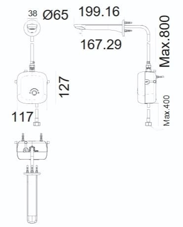Bản vẽ kỹ thuật vòi Lavabo Cảm Ứng Âm Tường American Standard 1130410000 
