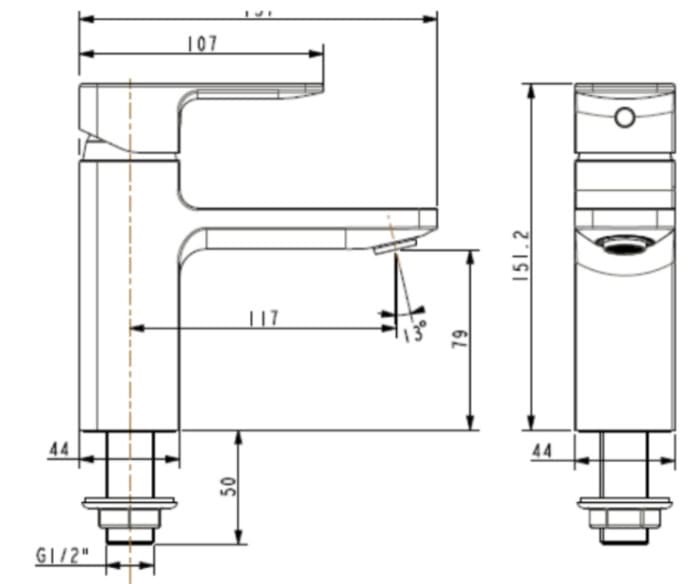Bản vẽ kỹ thuật vòi chậu lạnh màu đen Acacia Evolution American Standard WF-1306MB