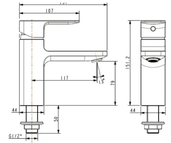 Bản vẽ kỹ thuật vòi chậu lạnh màu đen Acacia Evolution American Standard WF-1306MB