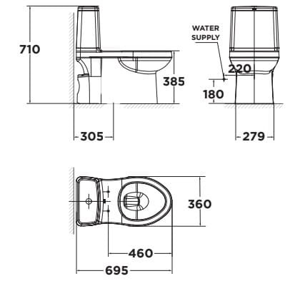Bản vẽ kỹ thuật bàn cầu 1 khối nắp rửa cơ American Standard VF-1863SW 