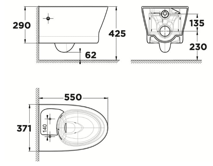 Bản vẽ kỹ thuật bồn Cầu Treo Tường American Standard WP-2265 
