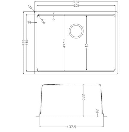 Bản vẽ kỹ thuật chậu rửa bát 1 hố Konox TARI 6448SM