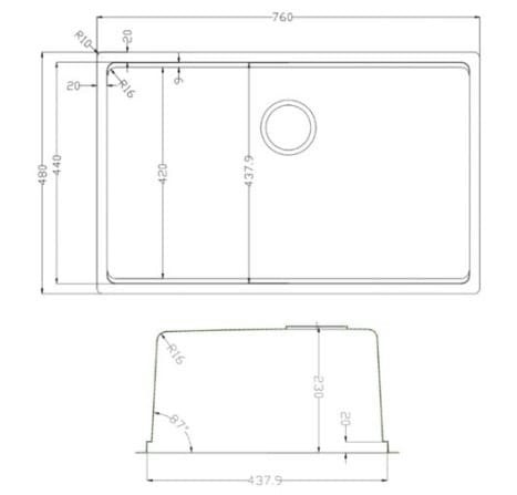 Bản vẽ kỹ thuật chậu rửa bát 1 hố Konox TARI 7648SM