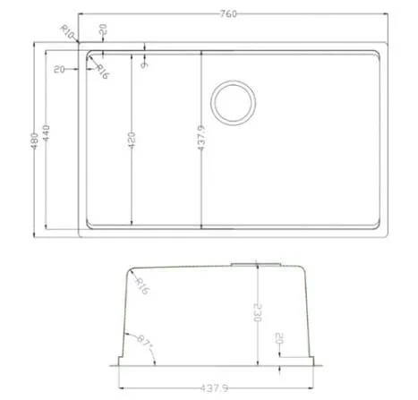 Bản vẽ kỹ thuật chậu rửa bát 1 hố Konox TARI 7648SM