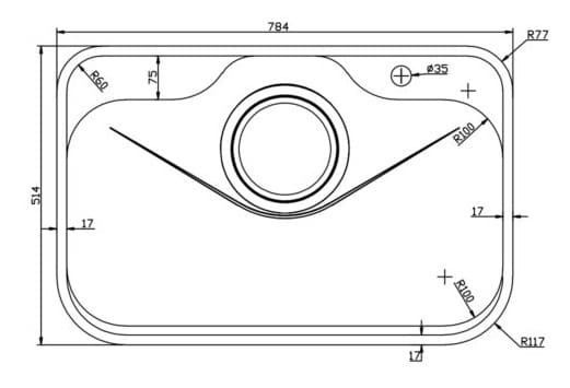 Bản vẽ kỹ thuật chậu rửa bát phong cách Nhật bề mặt mịn Konox Tari 7851SM 