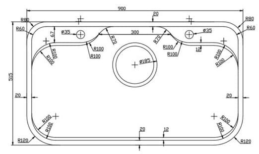 Bản vẽ kỹ thuật chậu rửa bát 1 hố Konox TARI 9051SM