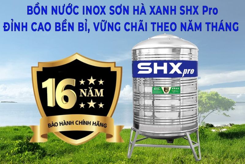 Bồn nước inox Sơn Hà Xanh 1500 lít đứng SHX Pro phi 1140